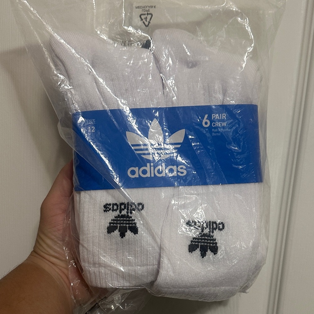 Adidas Men's White Crew Socks - 6 Pair (Brand New)